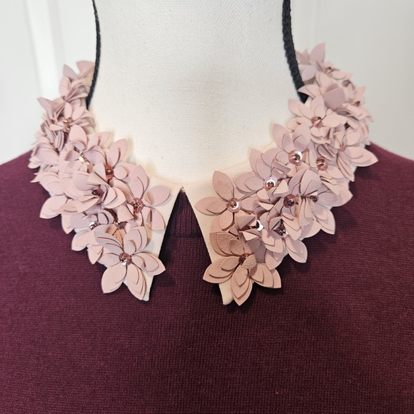 Ted Baker Nansea Floral Collar Sweater Layered Look Size 2- US Small Burgandy - Picture 4 of 11